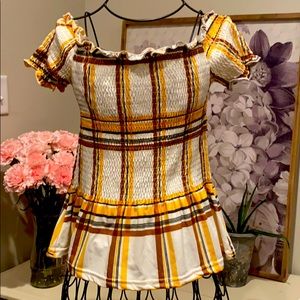 Yellow striped off the shoulder top